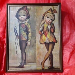 1960's framed set of HARLEQUIN BOY AND GIRL